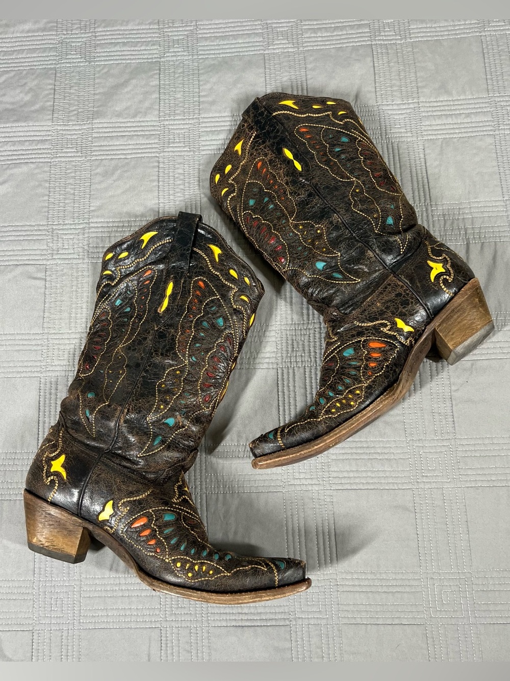 Corral Butterfly Rainbow Inlay Leather Western Boots Women's Shoe Size 11